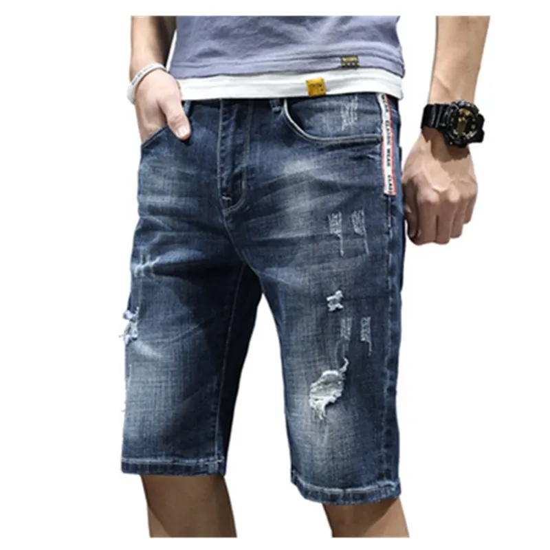 Новинка уличная одежда мужские винтажные рваные джинсы короткие бермуды Ретро