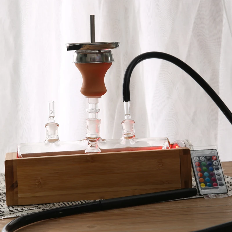 Кальян HY MP5 стеклянный бак chicha с деревянной бамбуковой коробкой основание