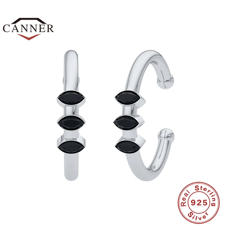 

CANNER Real 925 Sterling Silver Black White Zircon Ear Cuff Clip Earrings for Women Clip on Ear Earring Earcuff Jewelry Gift