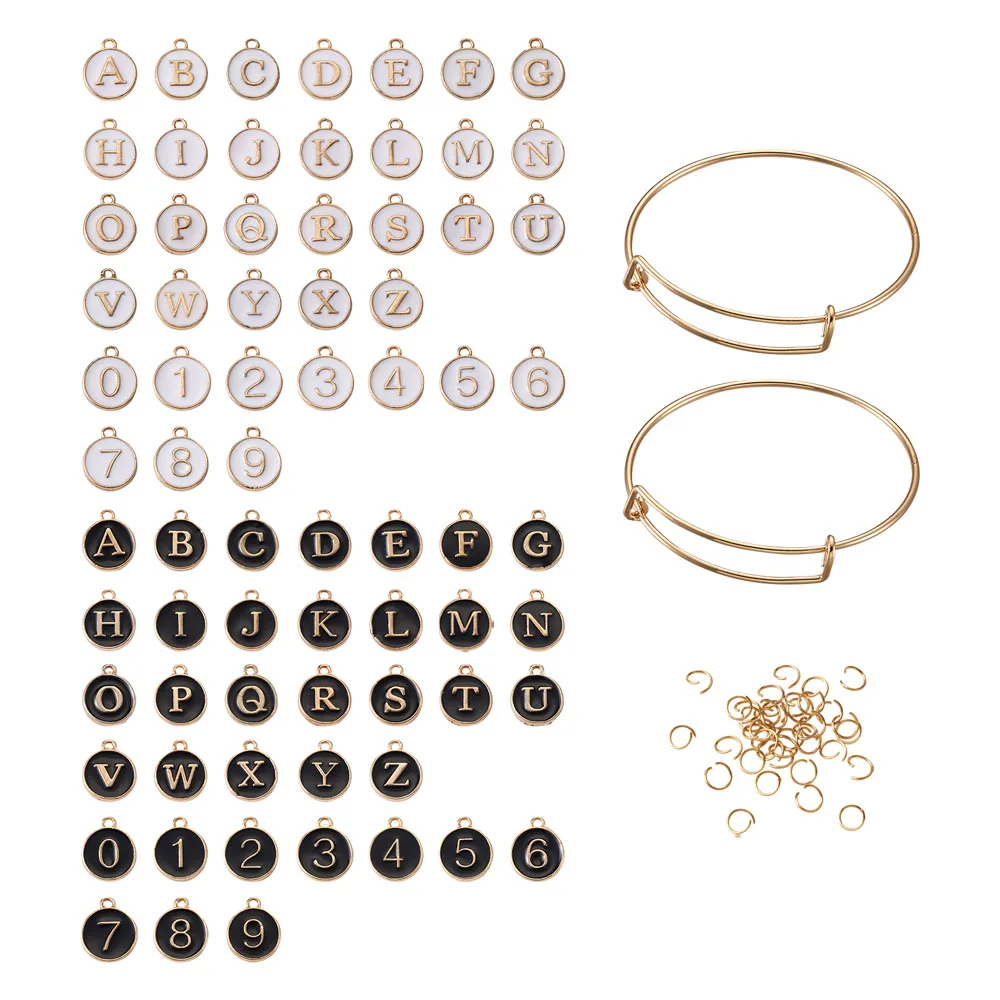 

DIY Bangle Making Kits with Adjustable Brass Expandable Bangle Making and Alloy Enamel Charms Flat Round with Alphabet/Number