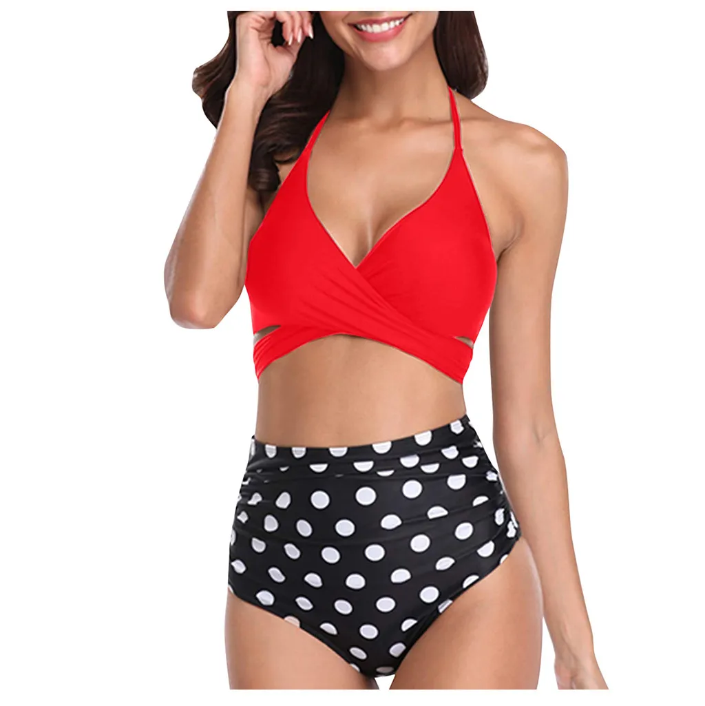 Набор бикини женский купальник с лямкой через шею бандажный комплект пуш-ап