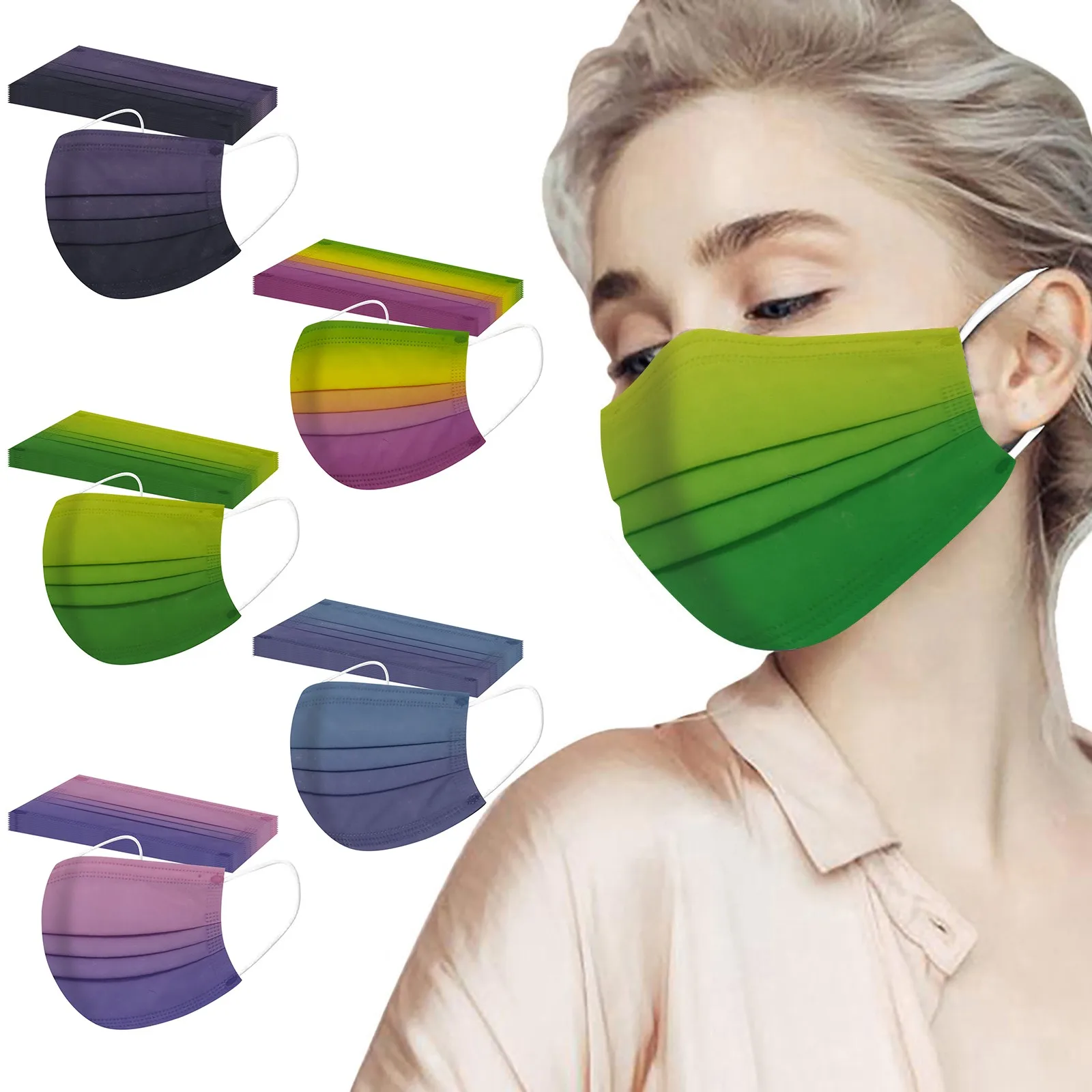 

50pc Face Mask Gradient Adult's Mouth Mask Disposable High Quality Masque Non-woen 3ply Earhook Fabric Facial Mask Woman Mask