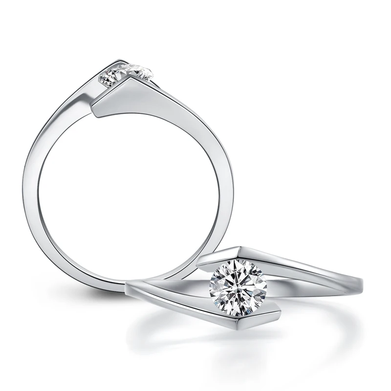 AINOUSHI, роскошное кольцо Sona Solitaire, сердце и стрелы, круглая огранка, обручальное кольцо, твердое, 925 пробы, серебряное, крученое кольцо