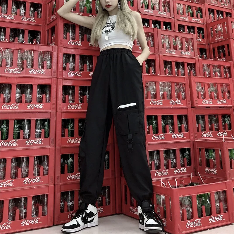 

women loose pants high jogger punk ins trousers dropshipping pockets wide Overalls pants print pockets clothes gothic broadcloth