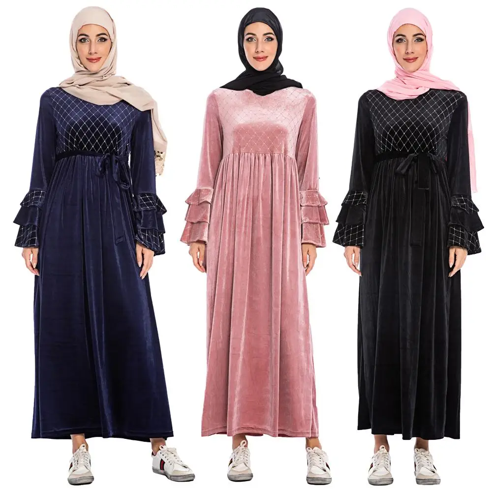 Винтажное мусульманское Женское Платье макси с расклешенными рукавами абайя