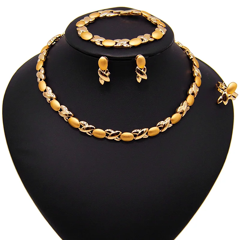 

Yulaili Wholesale American Fashion New Woman Girl Party Wedding Gift 18k Big Plated XO Jewelry Sets Delicate Four Piece Set