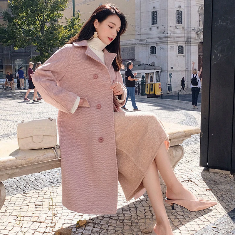 Женское шерстяное пальто Mozuleva длинное двубортное с отложным воротником и