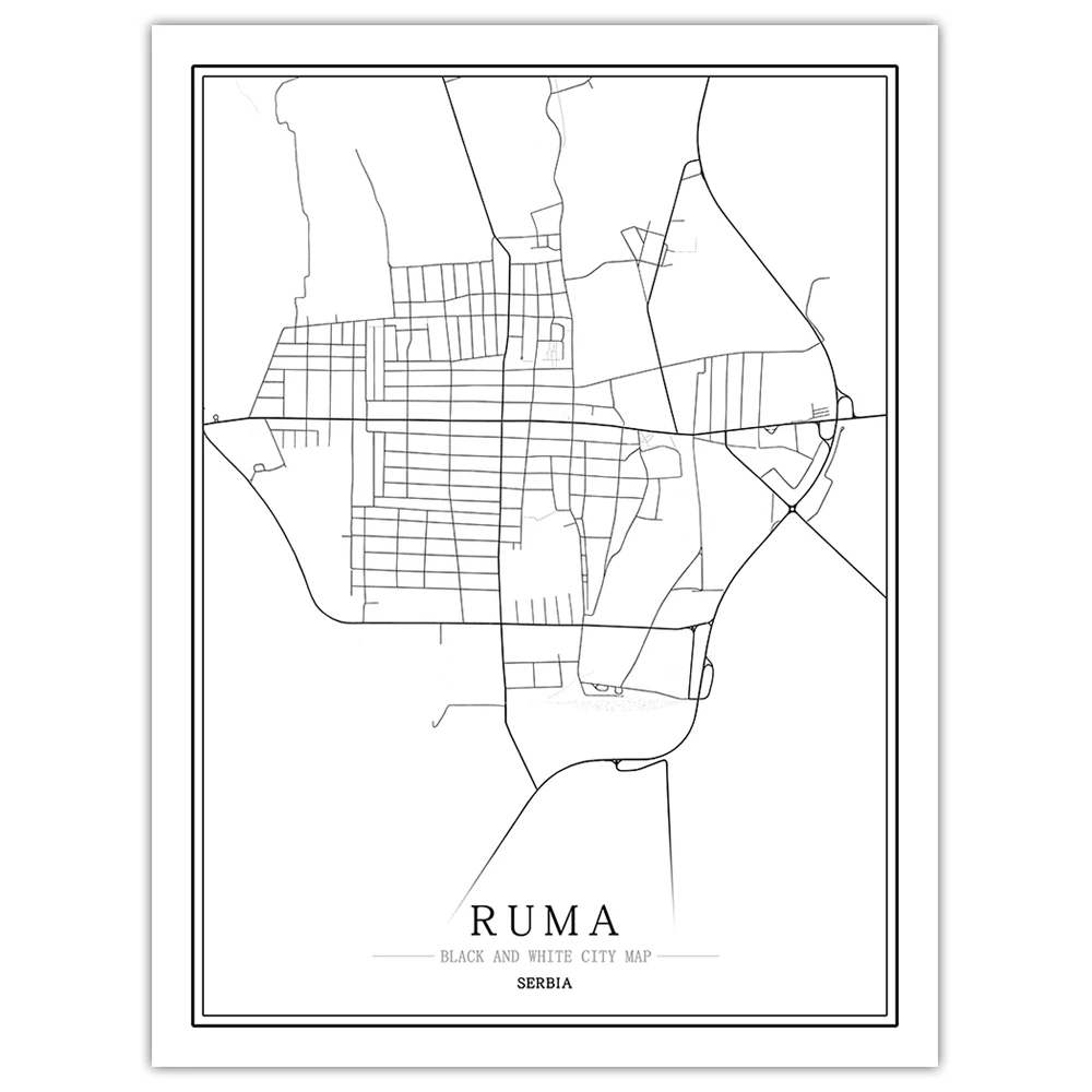 Сербийская черно-белая карта мира, плакат, Скандинавская гостиная, Белград рума Шабаз, настенные художественные картины, домашний декор, холст, живопись - Цвет: ruma
