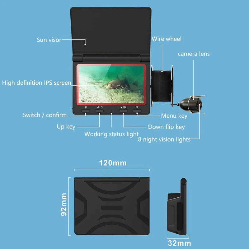 

Fishing Camera Fixed on Rod Underwater Video Fish Finder Monitor 30M LED Camera for Ice Lake Sea Boat Kayak Fishing