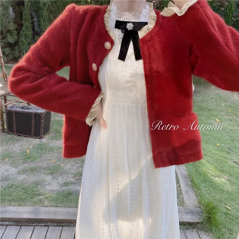 

2020 new plush red jacket autumn and winter French retro ladies ladies jackets