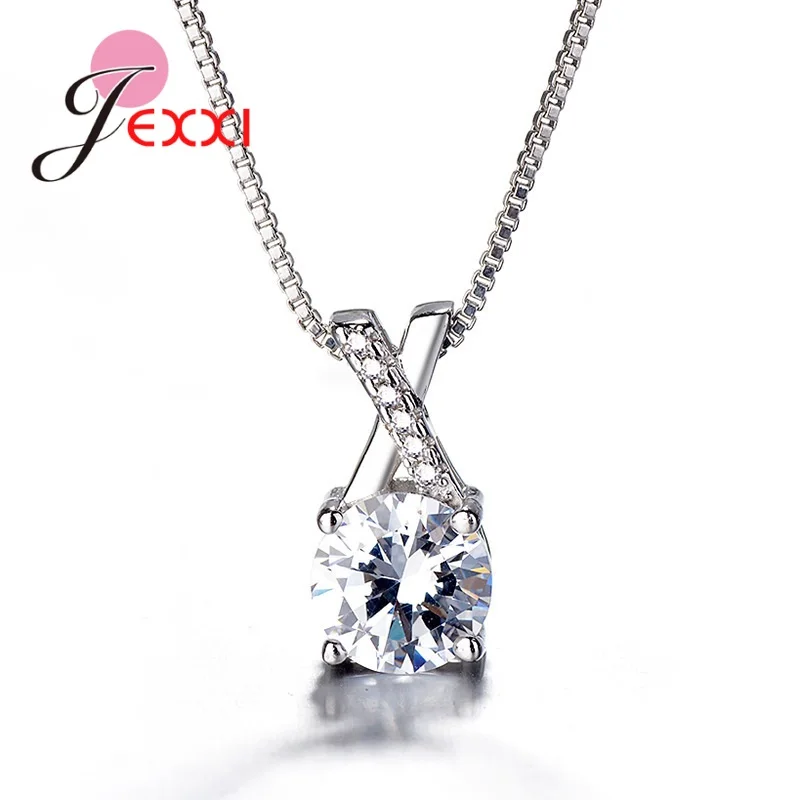 

Genuine 925 Sterling Silver Simple CZ Stone Pendant Necklace For Women Chain Necklace Korea Style Fine Jewelry Bijoux