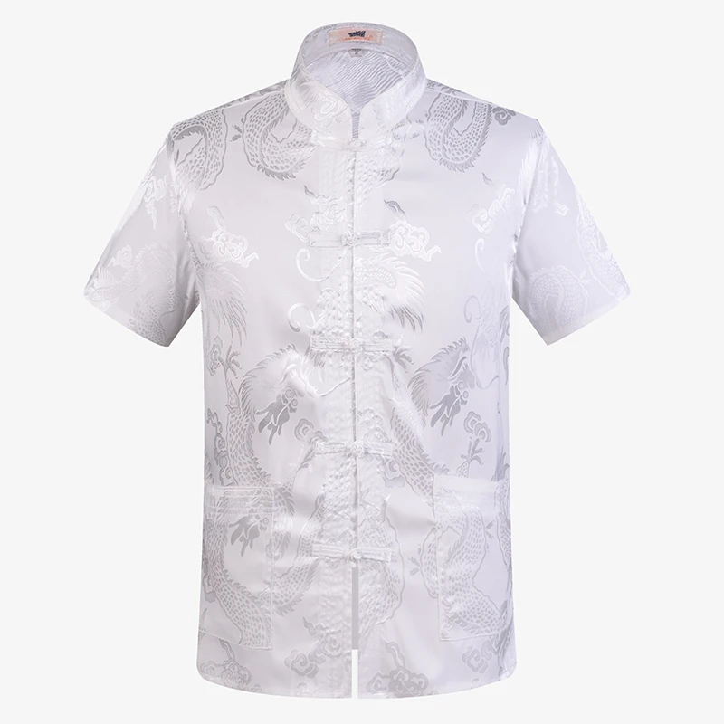 Китайская традиционная Мужская Большой дракон атласная мандарин рубашка с