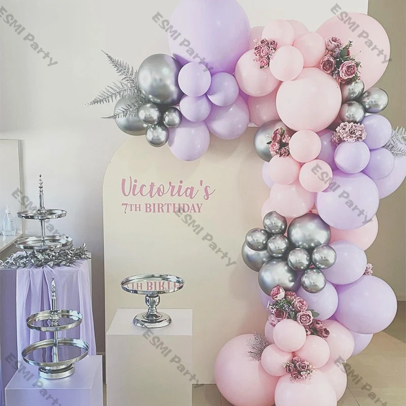 Guirnalda de globos de color morado y macarr&oacute;n doble, cadena para decoraci&oacute;n de boda, arco de silicona, color lila mate, cumplea&ntilde;os, Baby Shower-4
