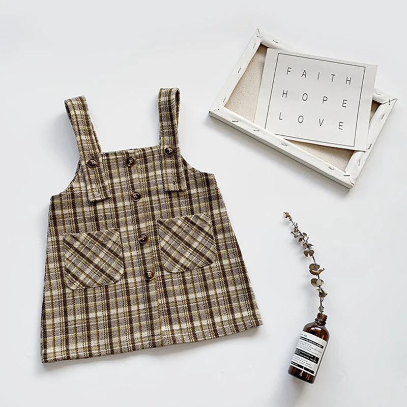 Welaken/клетчатое платье на бретелях платья для маленьких девочек с карманами и