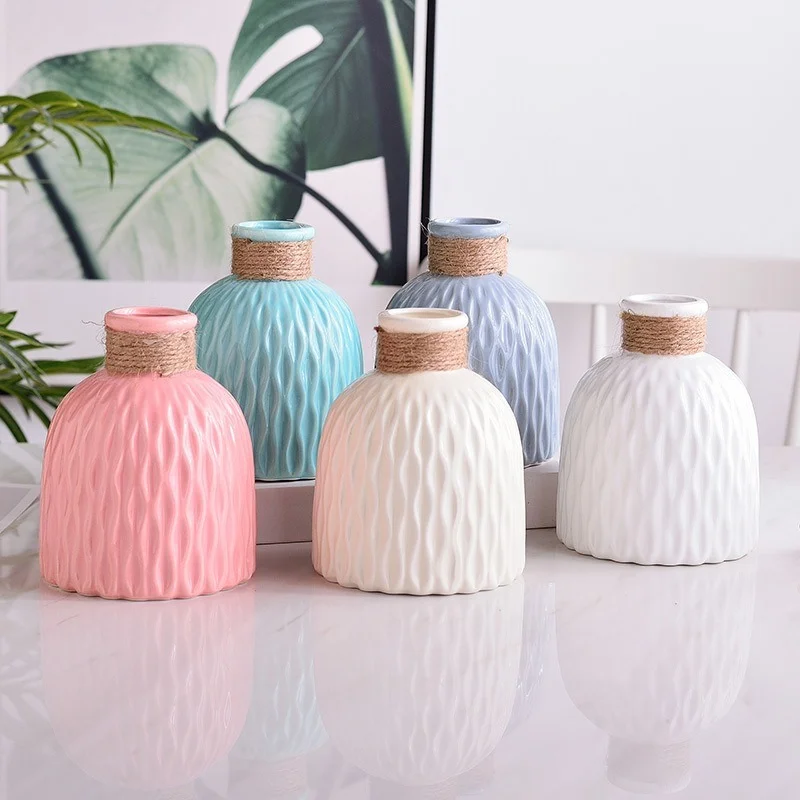 

Ceramic Spot Dried Flower Vase Simulation Flower Set Ceramic Flower Pot Hemp Rope Flower Arrangement Nordic Home Decoration Vase