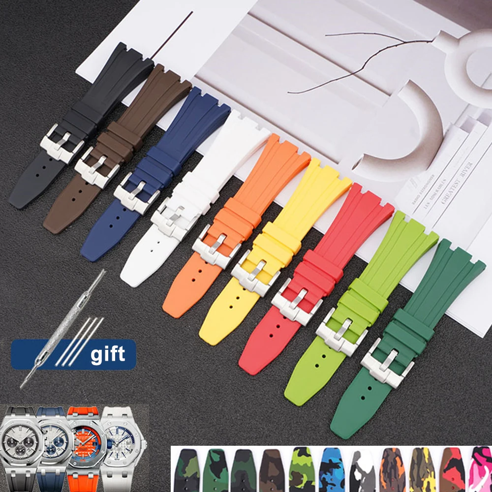 

Ремешок силиконовый для часов с пряжкой-бабочкой, 26 мм, камуфляжный, резиновый браслет для Audemars и Piguet 15400/26470/15703