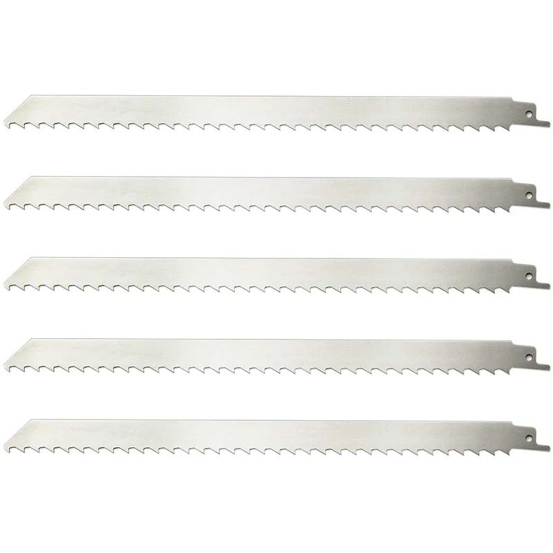 

5 Pack 12-Inch Stainless Steel Reciprocating Saw Blades for Food Cutting 3TP Big Teeth Unpainted Meat Saw Blades