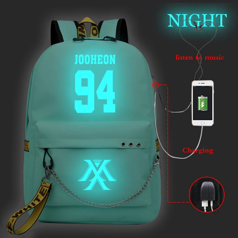Женский рюкзак Kpop MONSTA X женский с Usb зарядкой школьные сумки для девочек