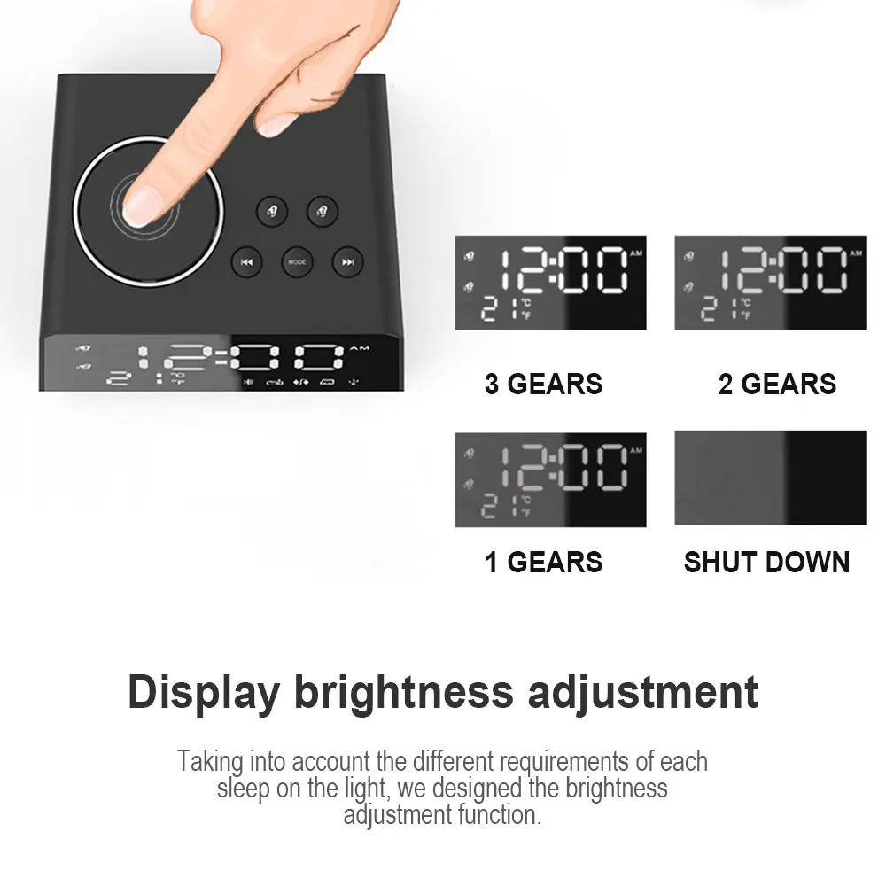 

Dual Alarms Alarm Clocks Bedside With Bluetooth 4.2 Speaker Sleep Timer Clock Multifunctional Mirror Clock Rechargable