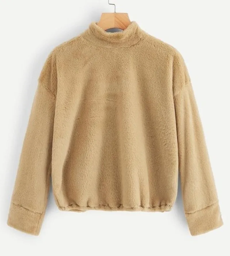 Белый плюшевый зимний свитер с высоким воротом Женский Осенний Свободный