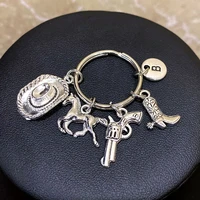 a z 26 initial letters gun charms boot keychain cowboy hat keyring with horseriding pendant western jewelry cowgirl fashion gift