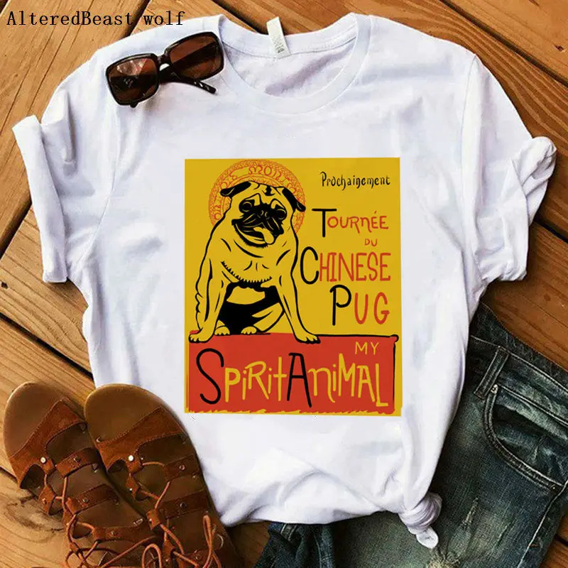 

New French Bulldog cute pug t shirt women summer print vogue t shirt short sleeve O-neck tops funny cartoon female kawaii tee