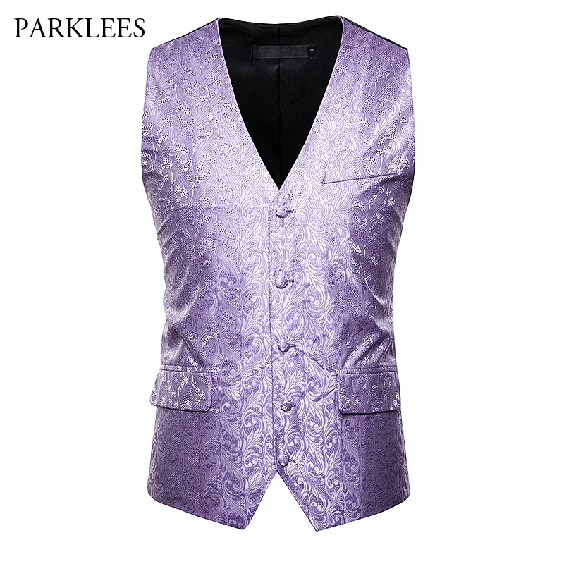 

Fashion Floral Men's Red Suit Vest 2019 Single Breasted Double Pocket V-Neck Waistcoat Men Wedding Banquet Tuxedo Gilet Homme
