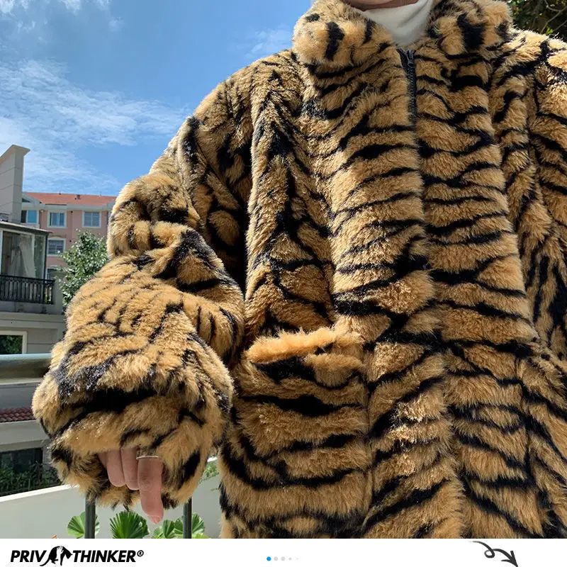 Мужская Зимняя парка с принтом тигра Privathinker повседневная куртка оверсайз в