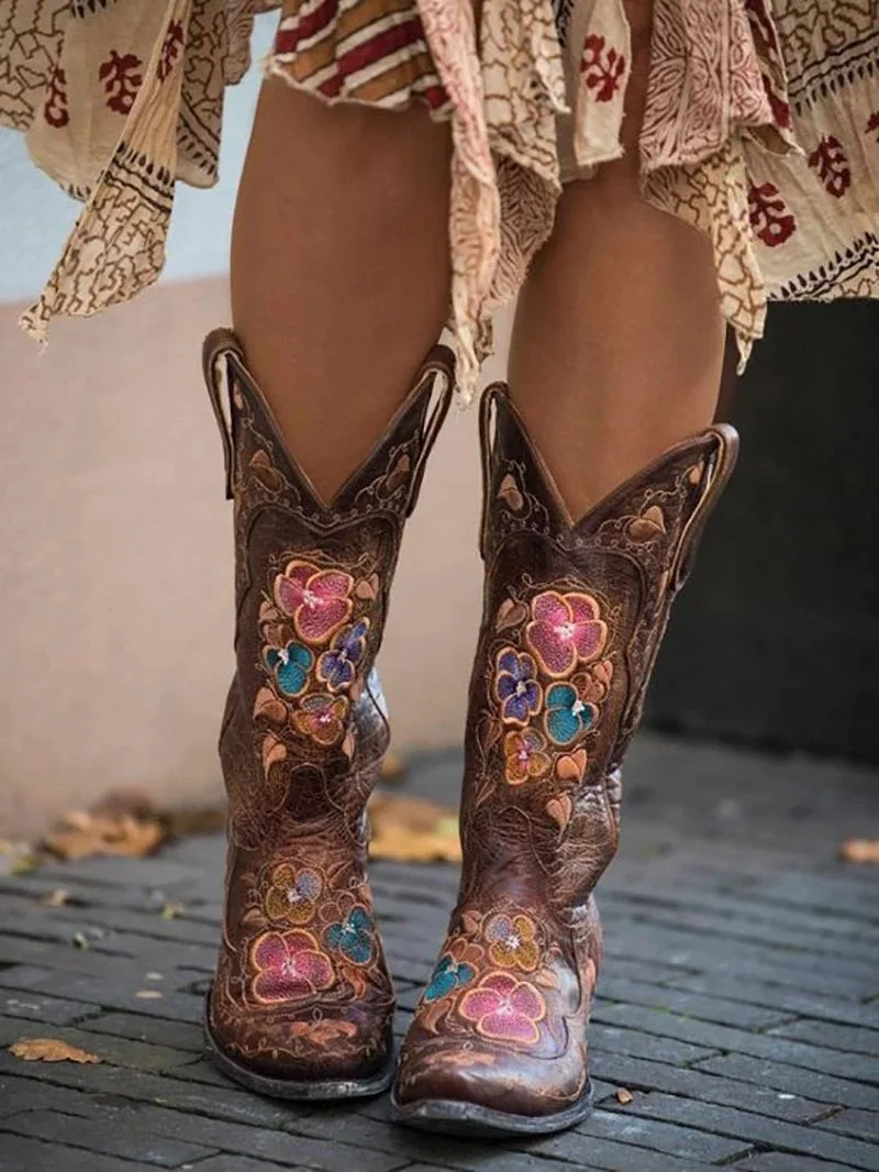 

Comfymy2020 new Mid Heel embroidered flower 35-43 women's Boots