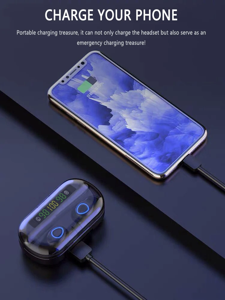 8D Беспроводные сенсорные 5 0 Bluetooth наушники со светодиодным дисплеем внешний