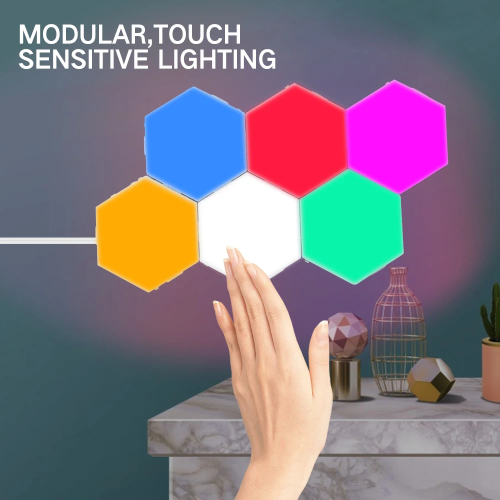 

Colorful Quantum Lamp Led Hexagonal Lamps Modular Touch Sensitive Night Light Magnetic Hexagons Creative Decoration Wall Lampara