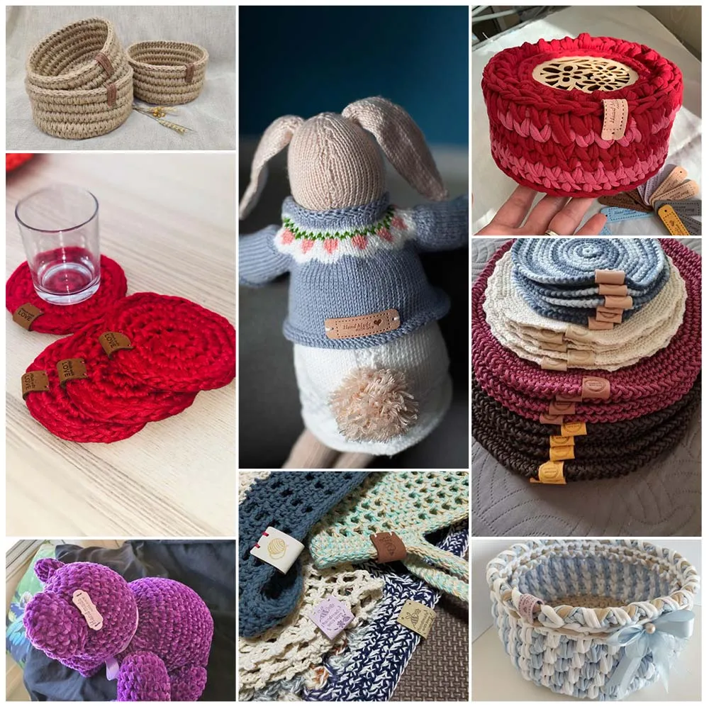 Handmade Tags Square Heart Leather Labels Hand Made for Hats Knitted Sewing Accessories Gift Decor 20pcs | Дом и сад