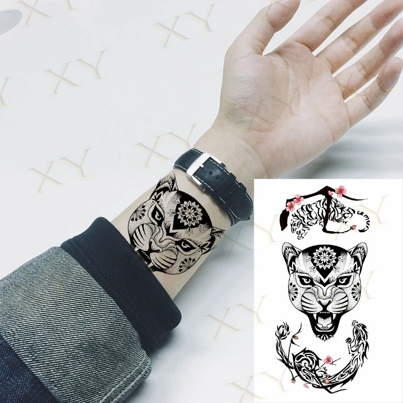 

Водостойкая Временная тату-наклейка среднего размера, тигр, Лев, маска, цветок, боди-арт, искусственная тату на руку, искусственная татуиров...