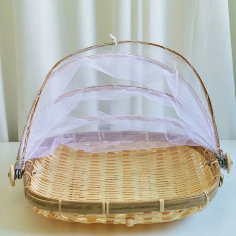 Handmade Bamboo Storage Basket Anti-Mosquito Dustproof Mesh Drying Fruit And Vegetable Tray | Дом и сад