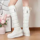 Зимние плюшевые теплые женские сапоги 2021, удобные женские сапоги до колена на плоской подошве, женские черные, белые, розовые сапоги больших размеров 41, 42, 43