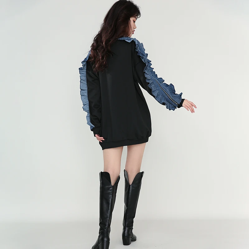 

[EAM] Loose Fit Zipper Ruffles Sweatshirt New Round Neck Long Sleeve Women Big Size Fashion Tide Spring Autumn 2021 1DD475001