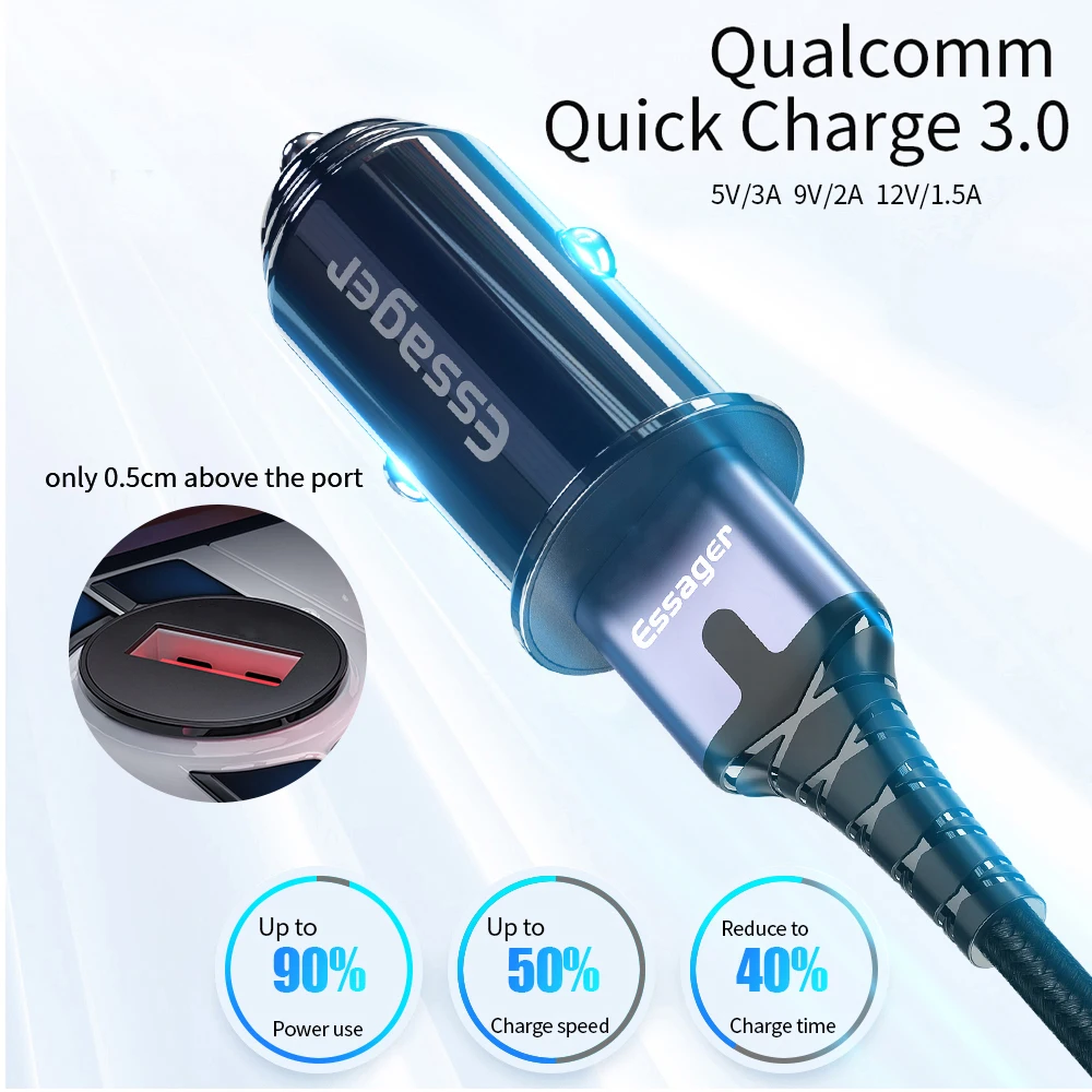 Автомобильное зарядное устройство Essager Mini USB быстрая зарядка 3 0 автомобильное для