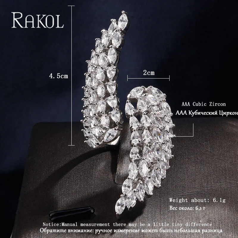 RAKOL Новое модное прозрачное кольцо с циркониевым камнем микро закрепкой крылья