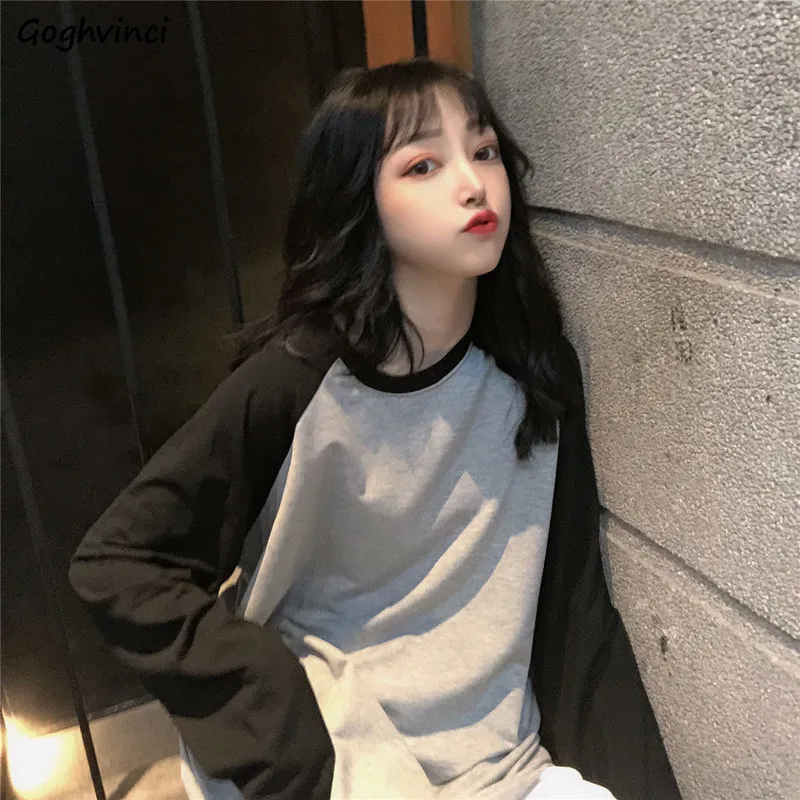 Футболки женские свободные с длинным рукавом в стиле пэчворк уличная одежда