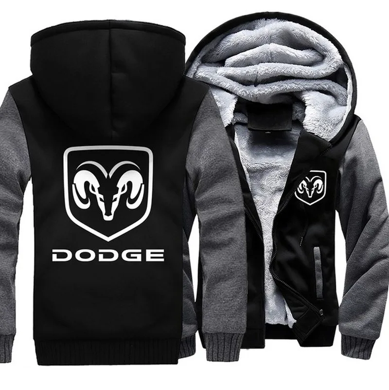 

2021 NEW hot Winter men Hoodies Fleece Black Hooded Thickenfor DODGE sweatshirt Outwear FashionJacket for male zipper coats 8
