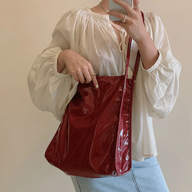 

Вместительная женская повседневная сумка-тоут, винтажная лакированная кожа, дамские сумочки для покупок, модные дизайнерские женские сумк...