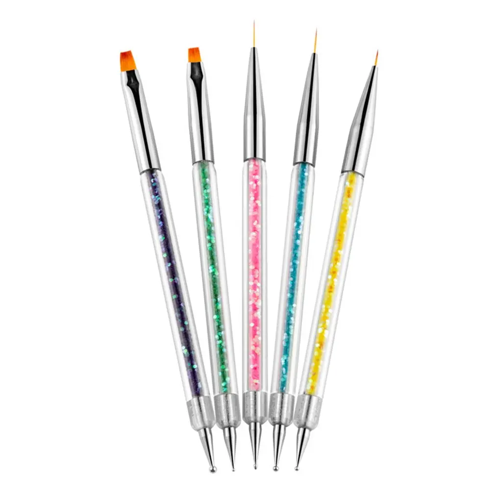 

5 Pcs Paint Pen Double-headed Point Drill Pen Pull Line Pen Sequin Rod Copper Tube Brush Nail Decoration Tool Set