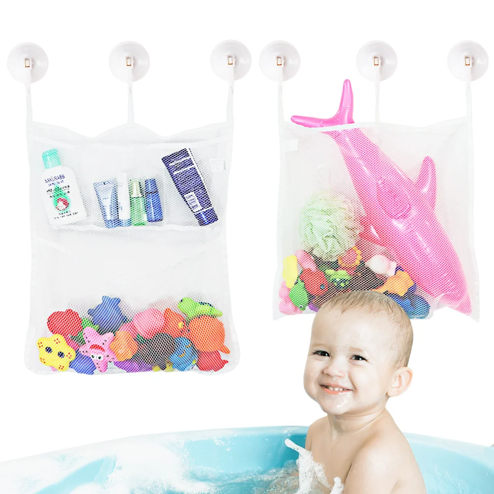 

2 Pcs Bath Organizer with 6 Pcs Strong Suction Hooks Premium Bathtub Mesh Net Perfect Storage Bag for Babies Toddle