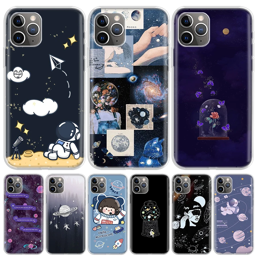 

Anime Planet Astronaut Silicone Case Coque For iPhone 13 Pro Max 11 12 Pro XS MAX X XR 7 8 6 6S Plus SE 2020 Back Cover