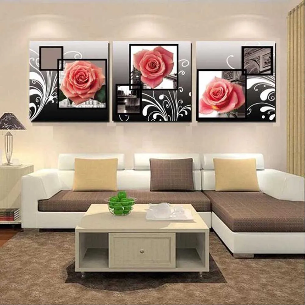

Triptych Diy Diamond Painting Pink Rose Flowers Mosaic Set Full Square Round Diamond Embroidery 3 Piece Kitchen DecorZP-4639