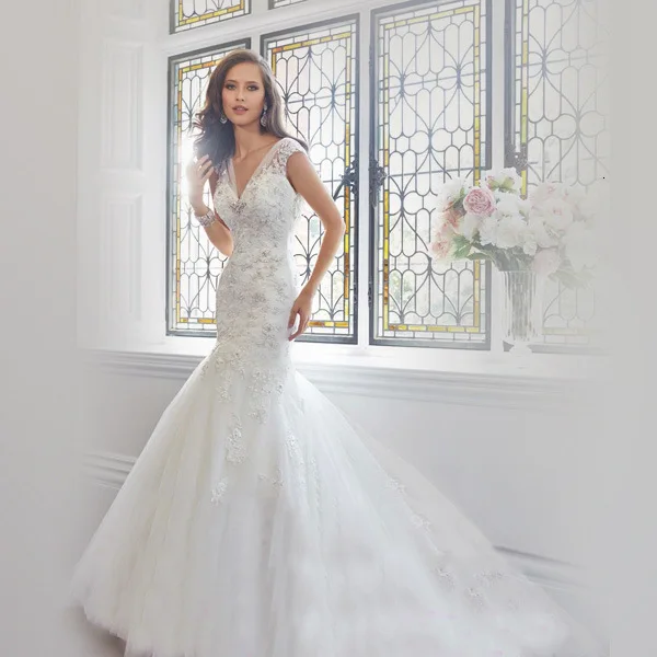 Свадебное платье русалки сексуальное глубокий v-образный вырез без рукавов