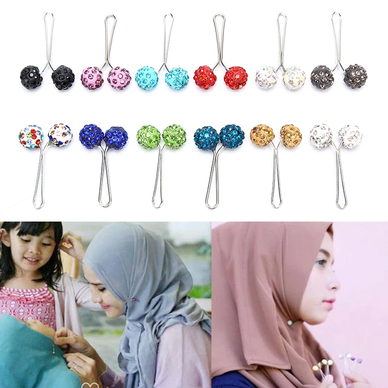 

12 шт стразы мяч мусульманский хиджаб клип, брошь на застежке, шарф Безопасность зажим для женщин Свадебная заколка