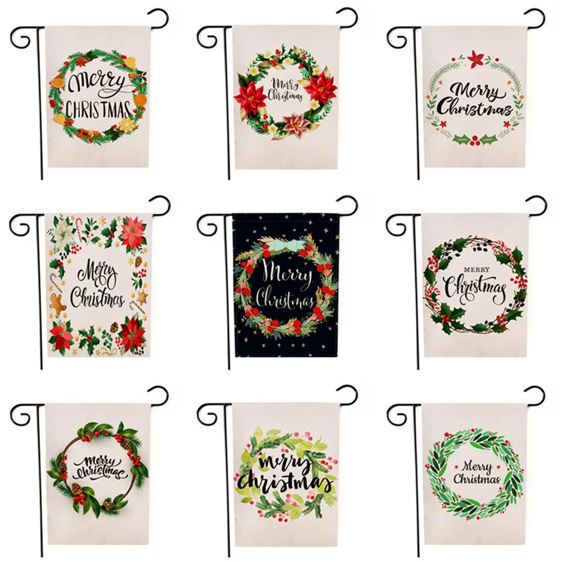 Lychee двухсторонние садовые флаги Рождественский венок серия льняных баннеров