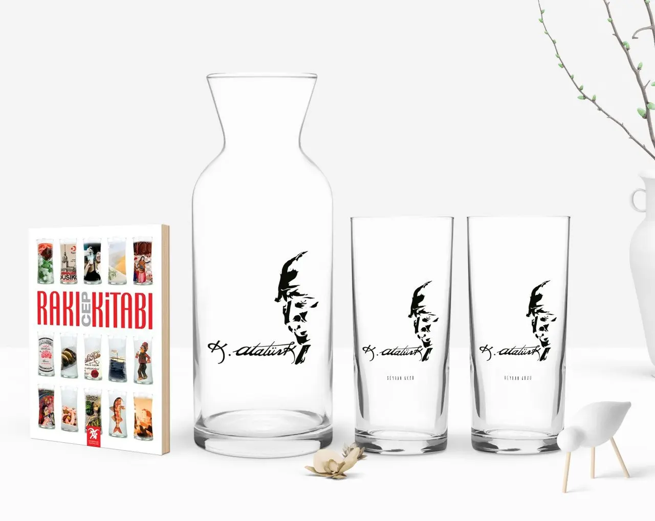 

Персонализированные Цветные принты Ататюрк тематические двойной Arrack чашки графин и карманная книжка подарок Seti-21