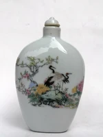yizhu cultuer art collected old chinese famille rose porcelain painting crane flowers snuff bottle decoration gift
